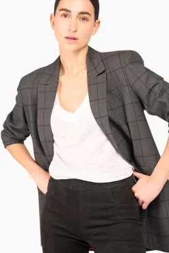 JANICE Blazers^Blazer Dames Ruit Hank Grijs