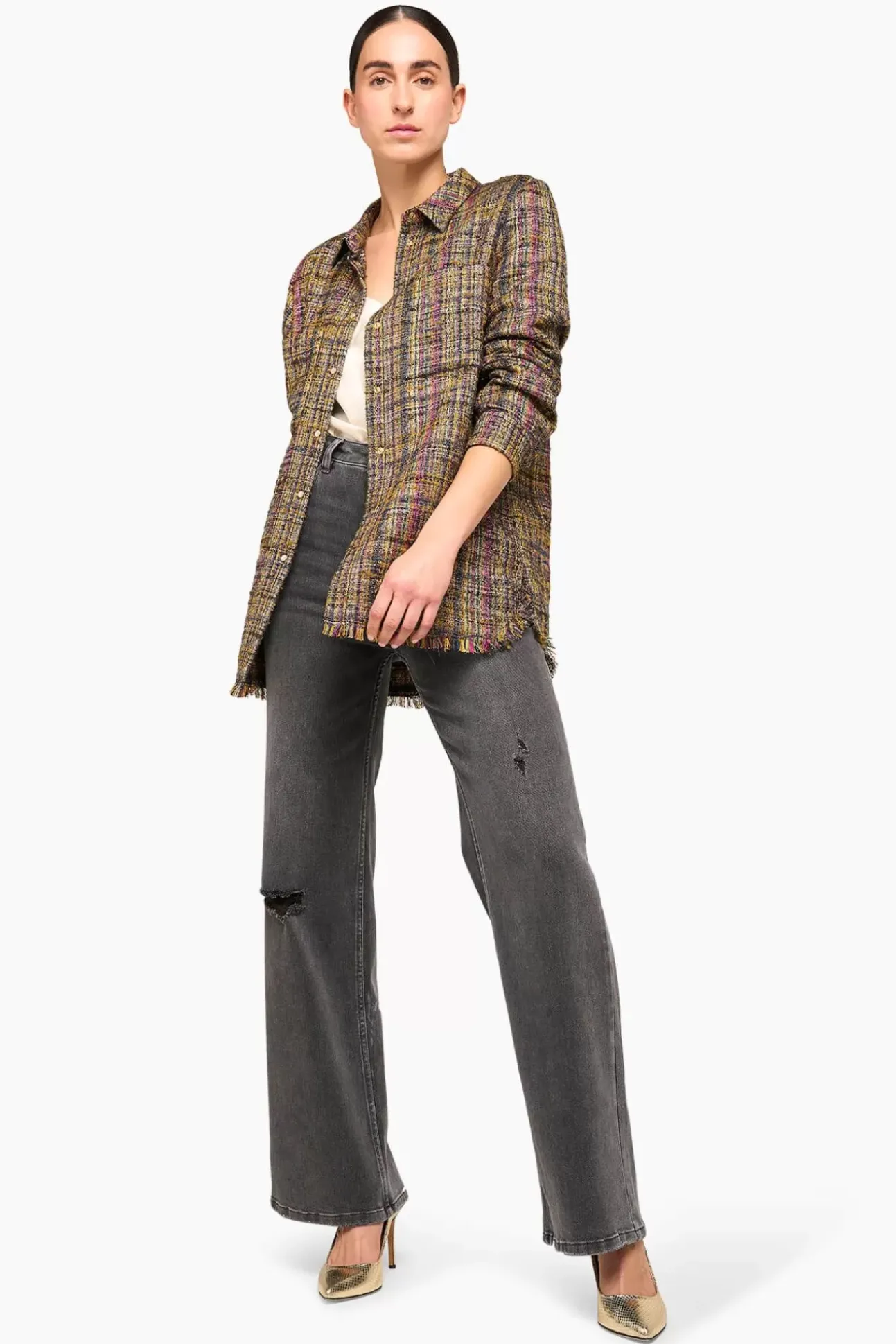 JANICE Blouses^Blouse Dames Tweed Lurex Shane Groen
