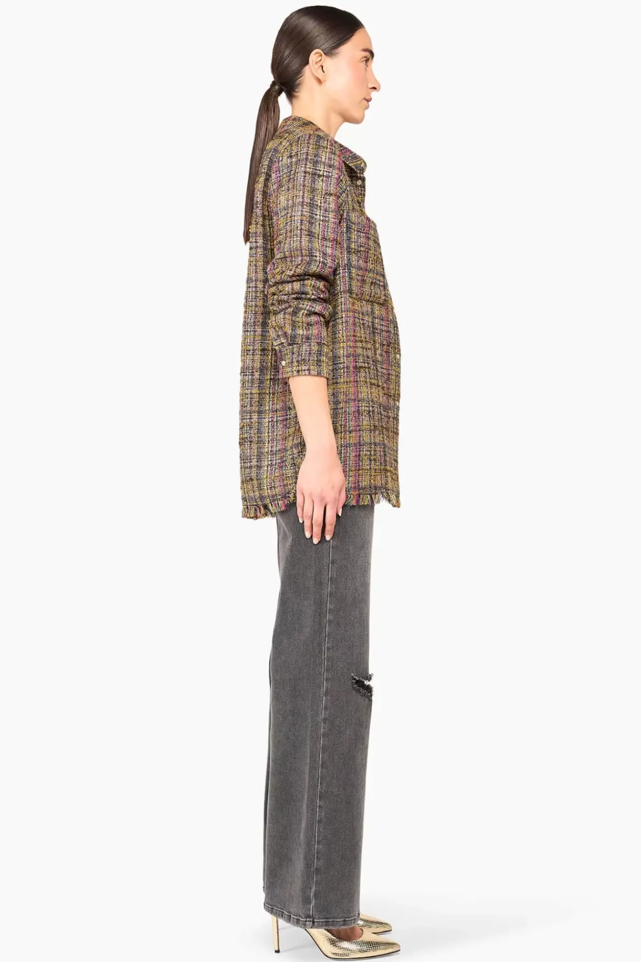 JANICE Blouses^Blouse Dames Tweed Lurex Shane Groen