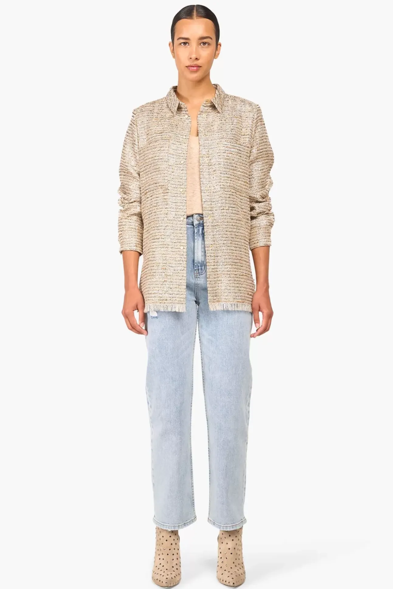 JANICE Blouses^Blouse Dames Tweed Lurex Shane Beige