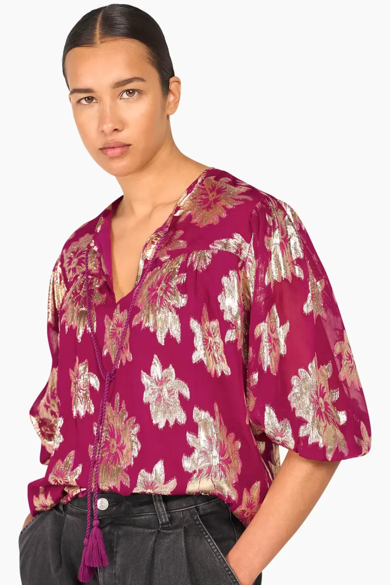 JANICE Blouses^Blouse Dames Viscose Lurex Toby Burgundy