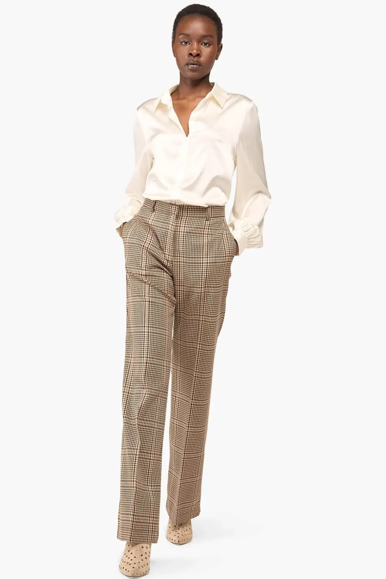 JANICE Broeken^Broek Dames Ruit Tiger Bruin