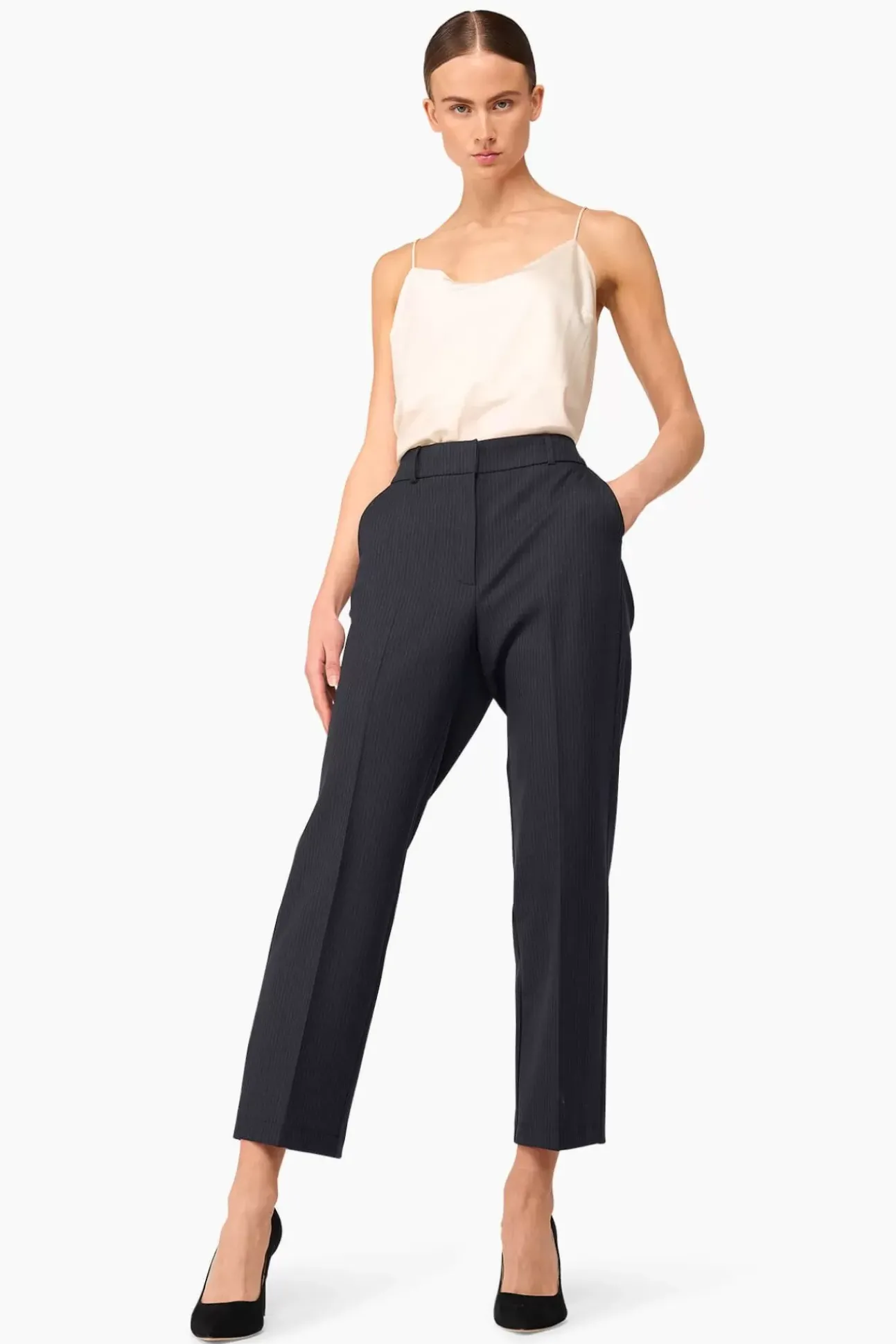 JANICE Broeken^Broek Dames Streep Sean Blauw