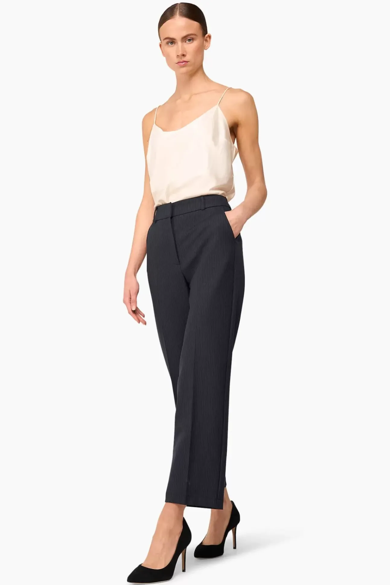 JANICE Broeken^Broek Dames Streep Sean Blauw