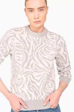 JANICE Sweaters & Truien^Cashmere Trui Dames Sym Tijger Print Grijs