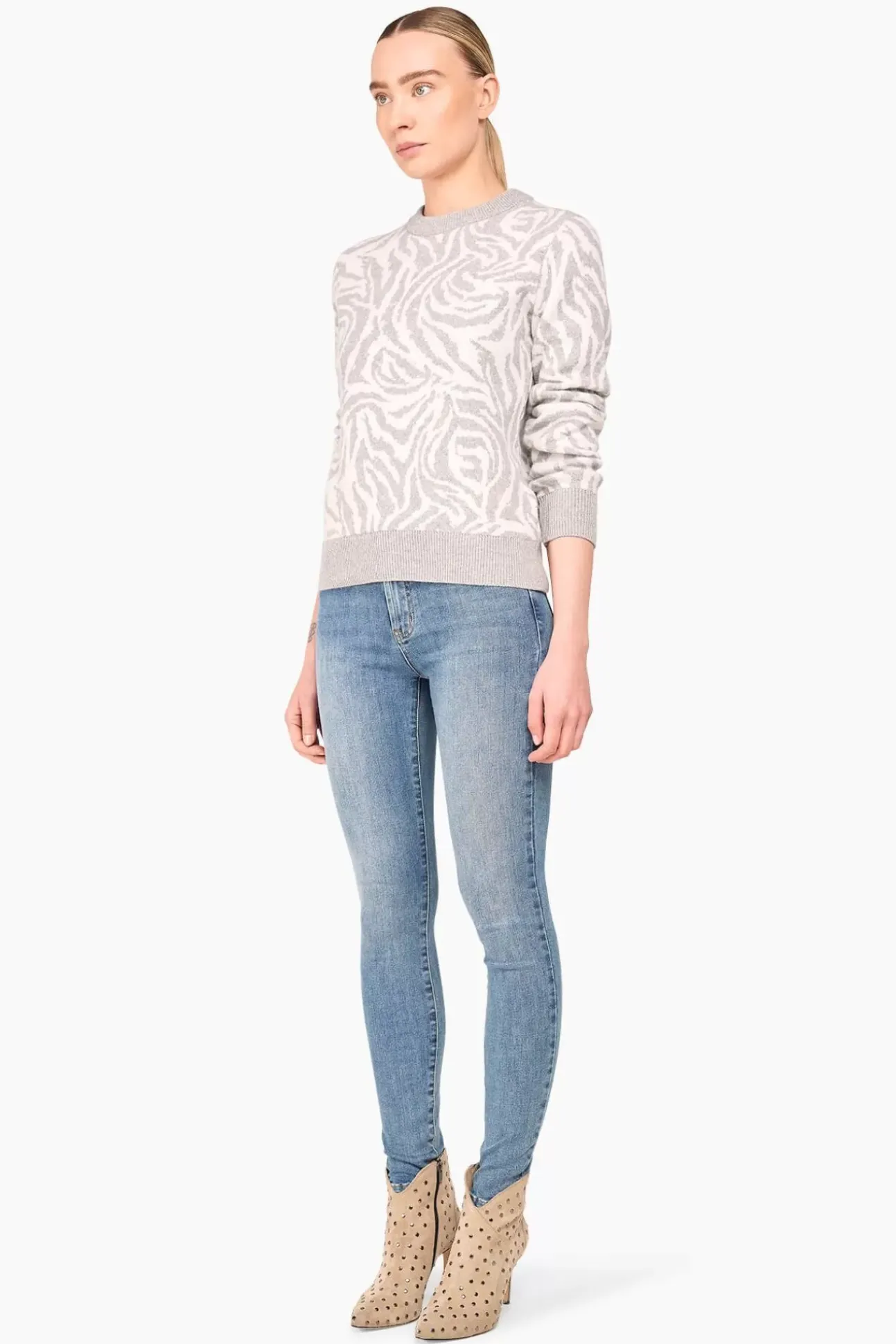 JANICE Sweaters & Truien^Cashmere Trui Dames Sym Tijger Print Grijs