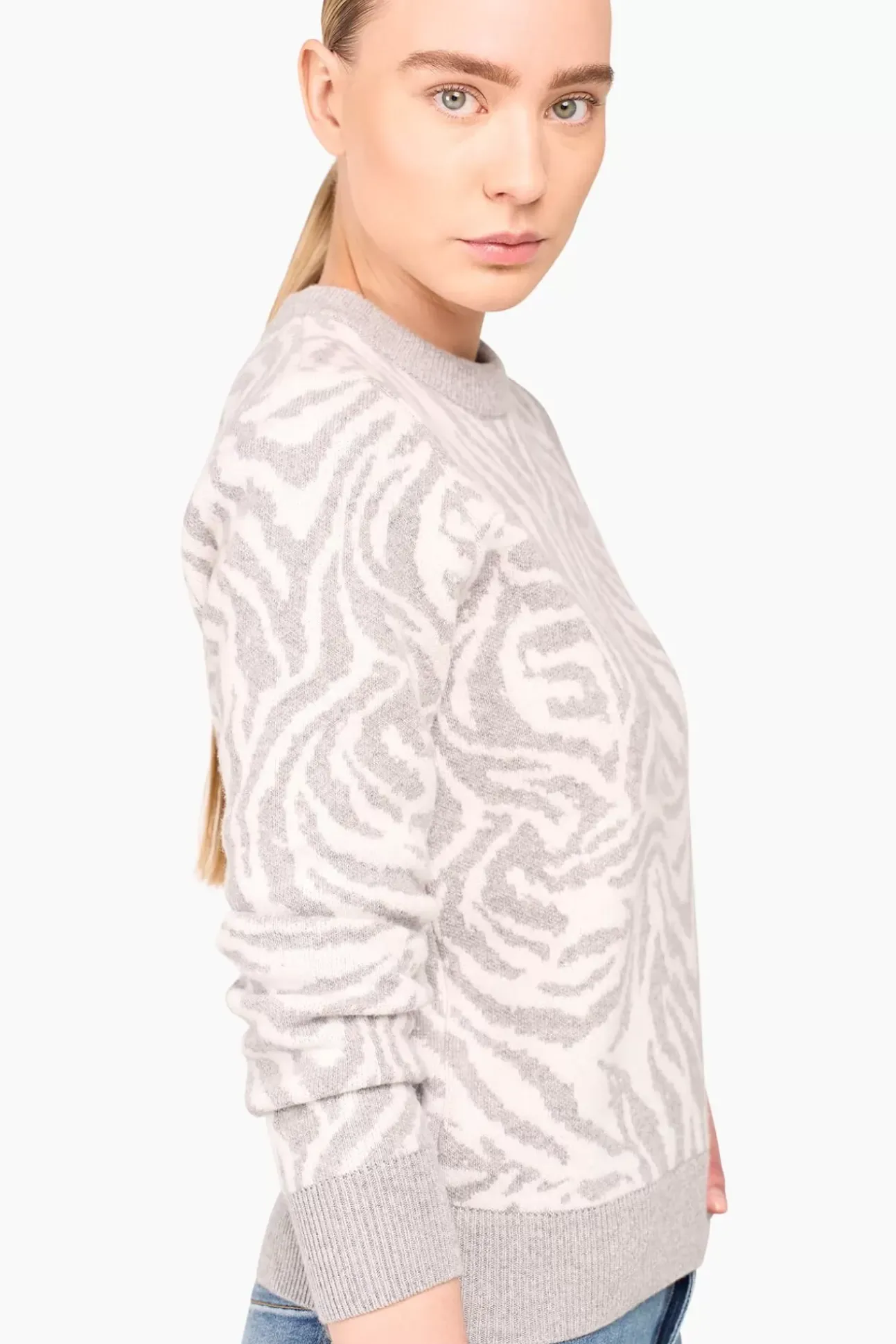 JANICE Sweaters & Truien^Cashmere Trui Dames Sym Tijger Print Grijs