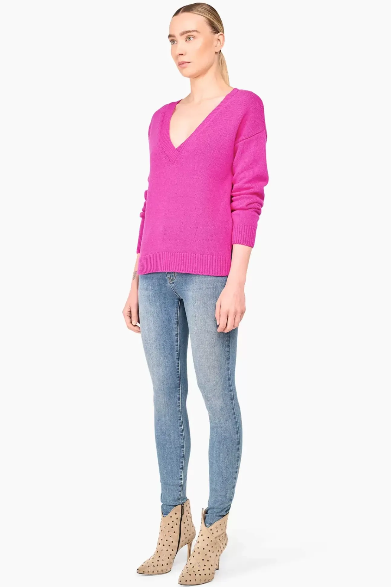 JANICE Sweaters & Truien^Cashmere Trui Dames Vhals Brick Roze