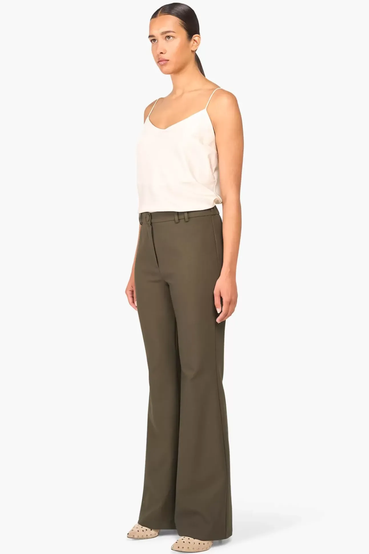 JANICE Broeken^Flared Broek Dames Tyrone Groen