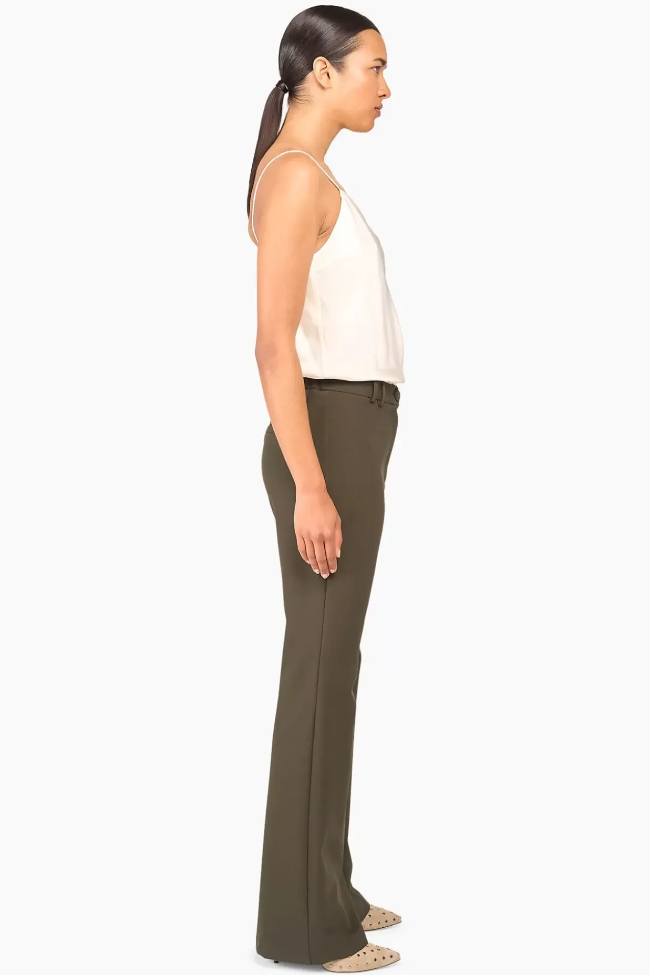 JANICE Broeken^Flared Broek Dames Tyrone Groen