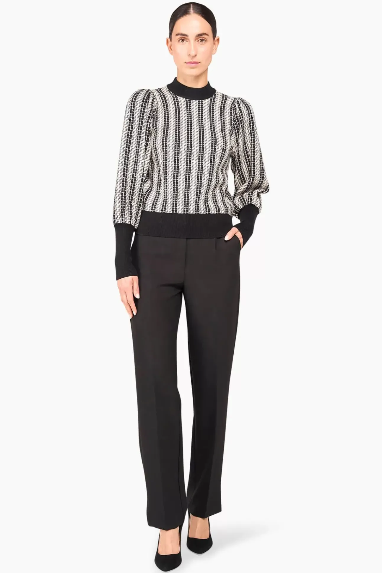 JANICE Sweaters & Truien^Gebreide Trui Pof Mouwen Jay Zwart Wit