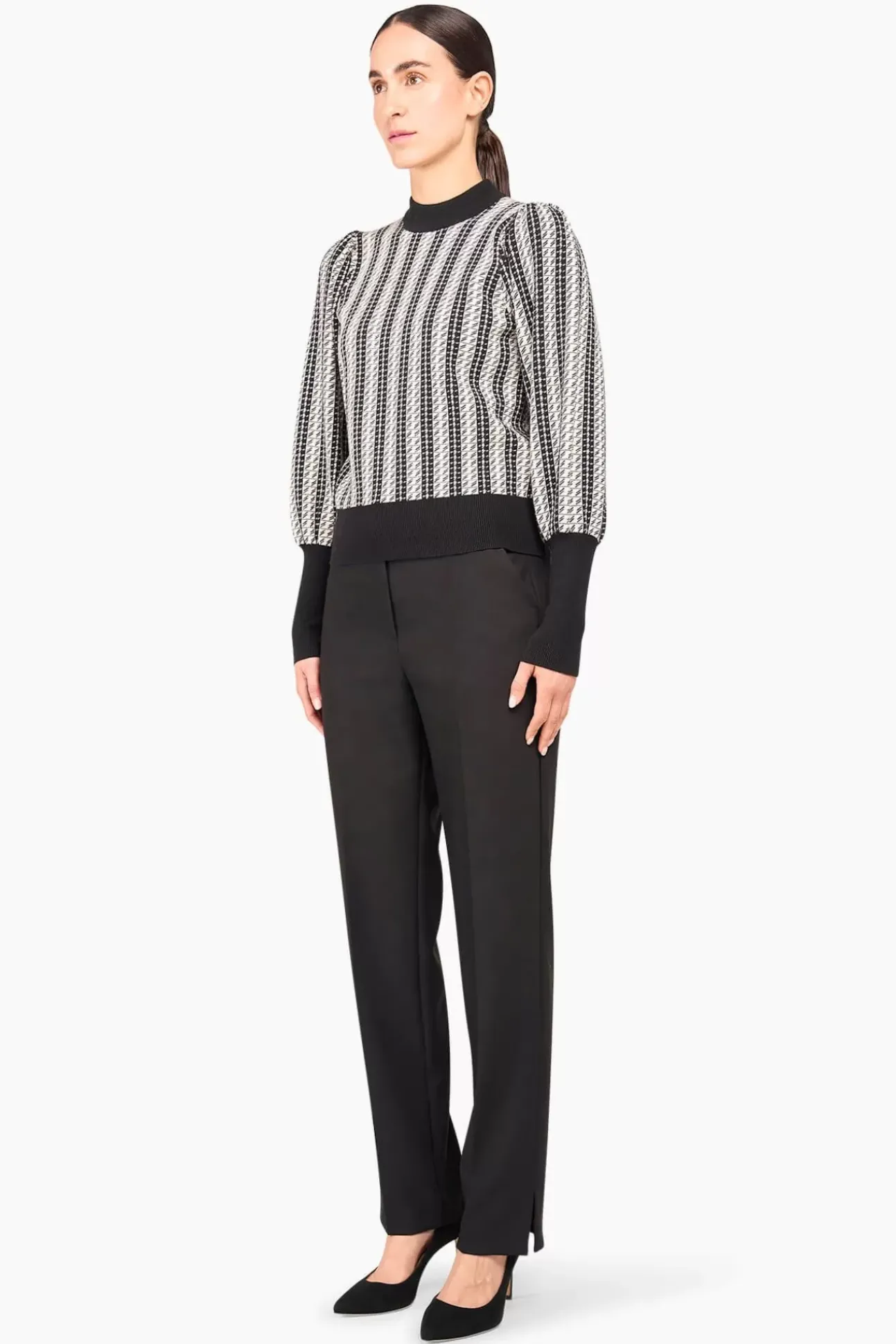 JANICE Sweaters & Truien^Gebreide Trui Pof Mouwen Jay Zwart Wit