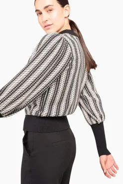 JANICE Sweaters & Truien^Gebreide Trui Pof Mouwen Jay Zwart Wit