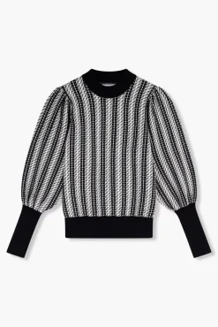 JANICE Sweaters & Truien^Gebreide Trui Pof Mouwen Jay Zwart Wit