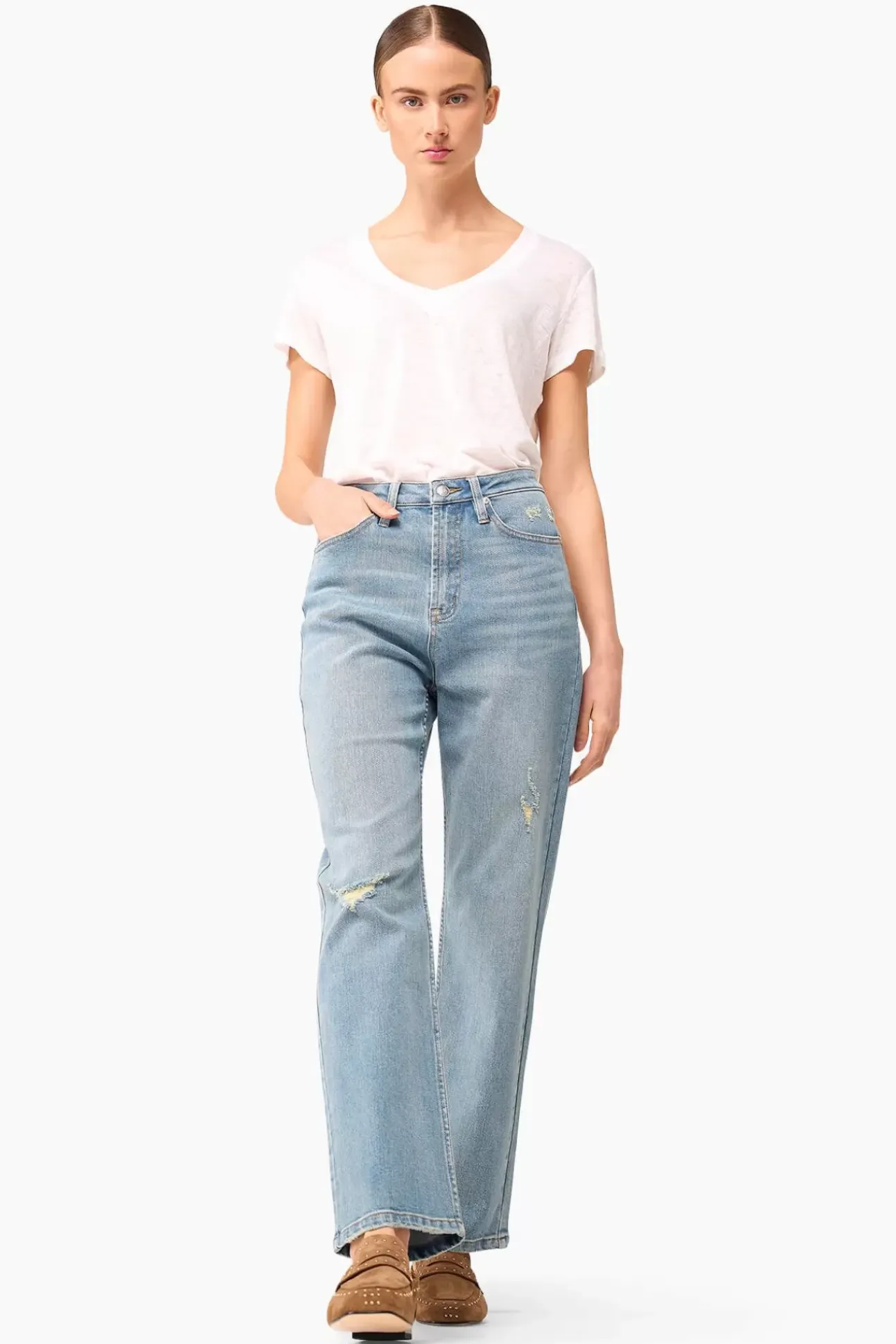 JANICE Denim^High Rise Boyfriend Jeans Morgan Destroyed Blue 033