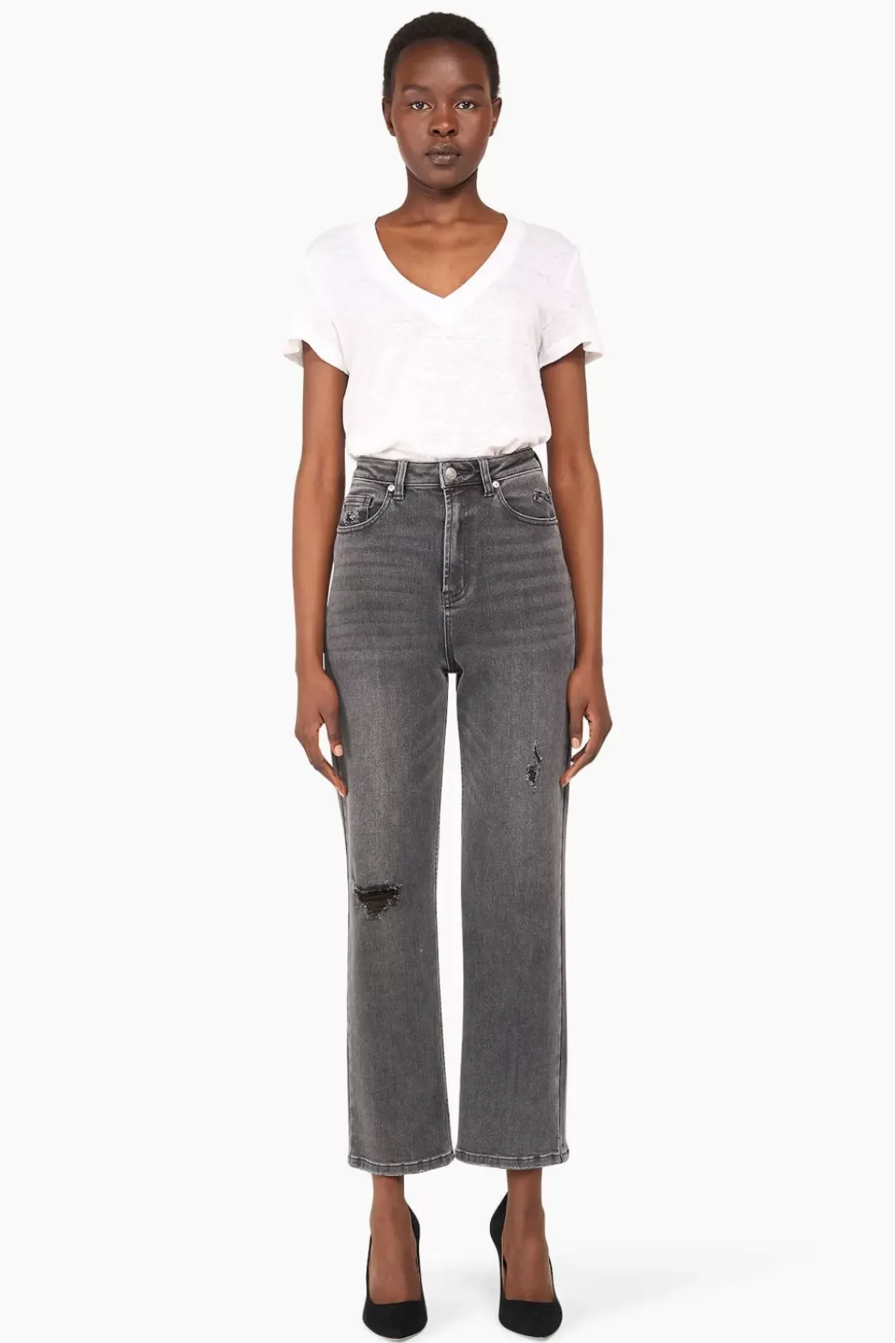 JANICE Denim^High Rise Boyfriend Jeans Morgan Destroyed Grijs 811