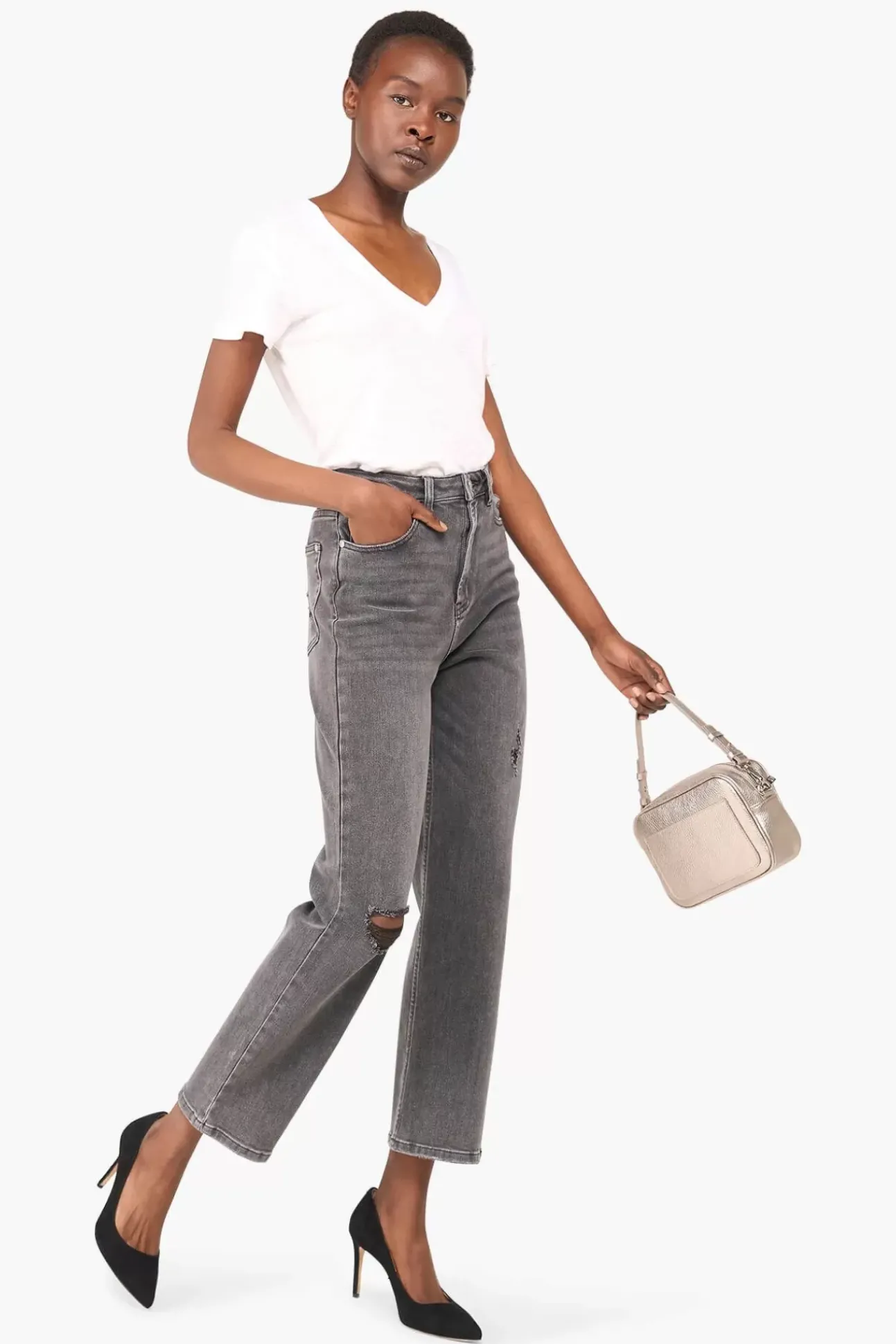 JANICE Denim^High Rise Boyfriend Jeans Morgan Destroyed Grijs 811
