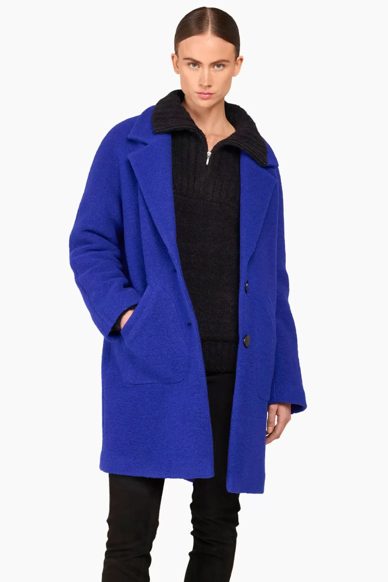 JANICE Jassen^Jas Dames Wol Bob Blauw