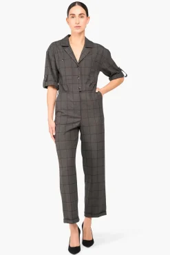 JANICE Jurken^Jumpsuit Dames Stretch London Ruit Grijs