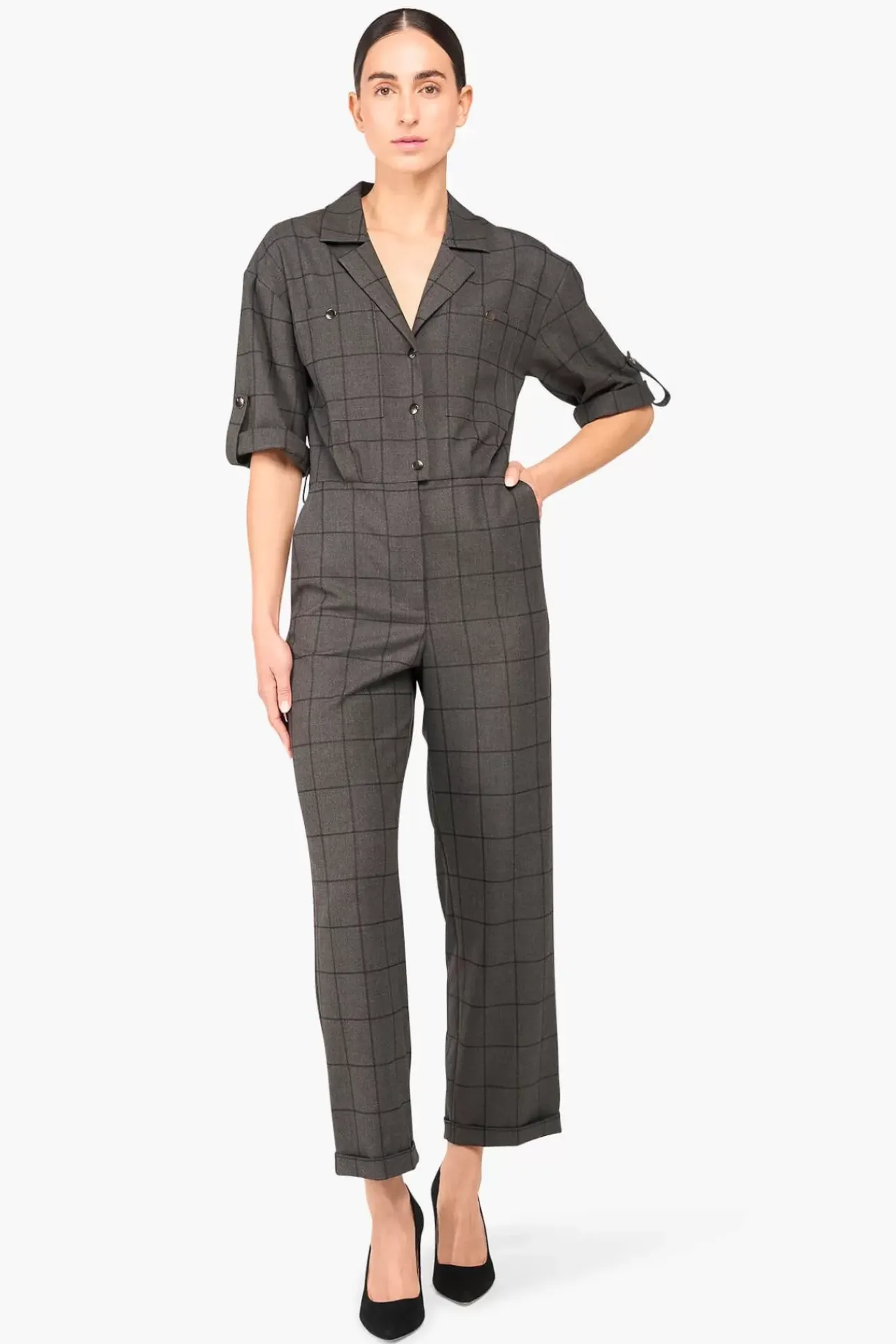 JANICE Jurken^Jumpsuit Dames Stretch London Ruit Grijs
