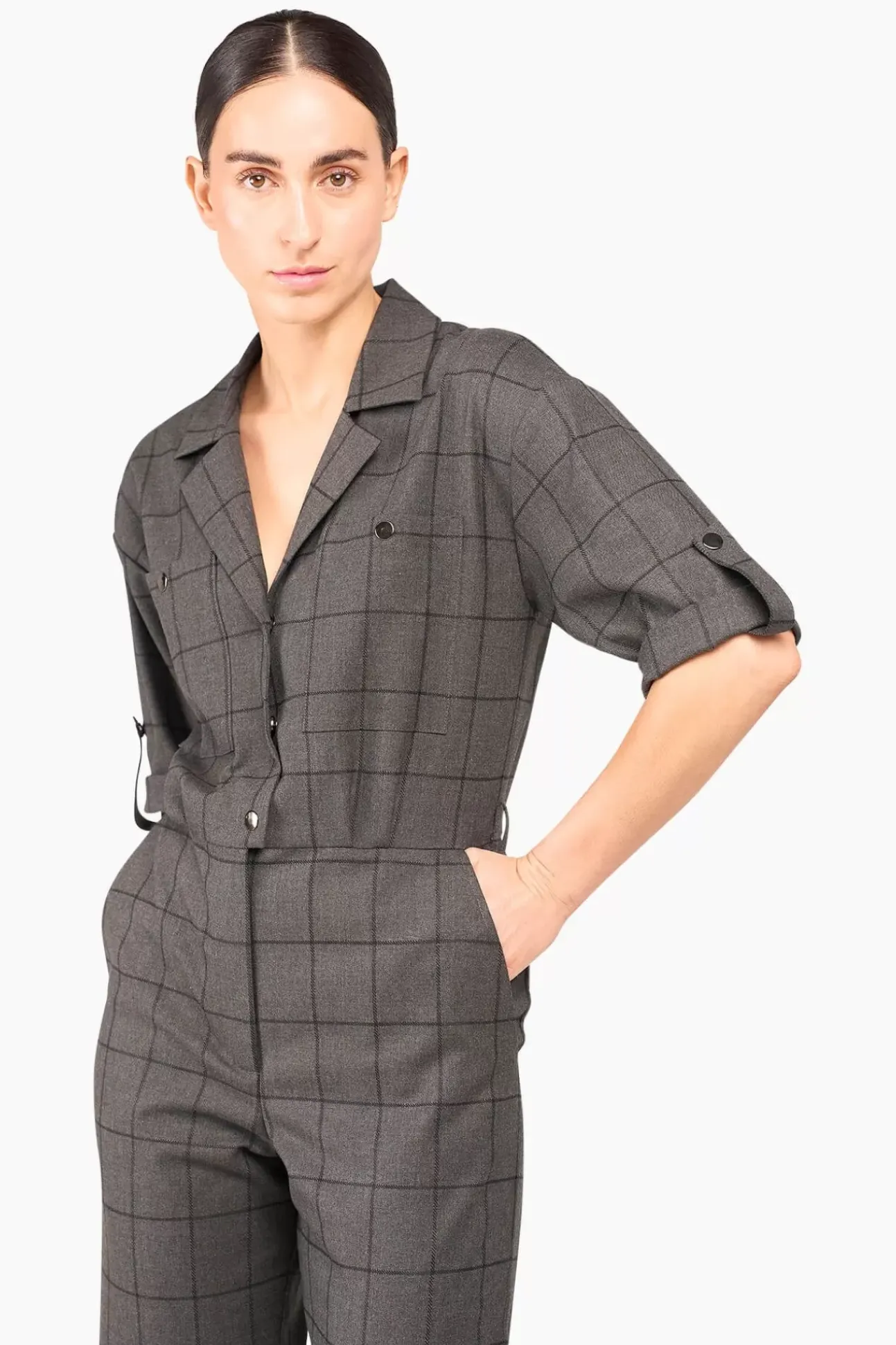JANICE Jurken^Jumpsuit Dames Stretch London Ruit Grijs