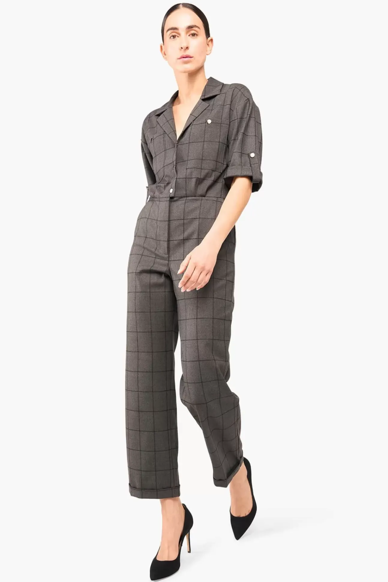 JANICE Jurken^Jumpsuit Dames Stretch London Ruit Grijs