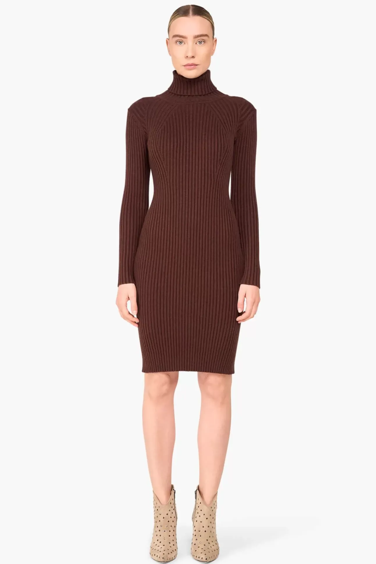 JANICE Jurken^Jurk Gebreid Col Travis Bruin