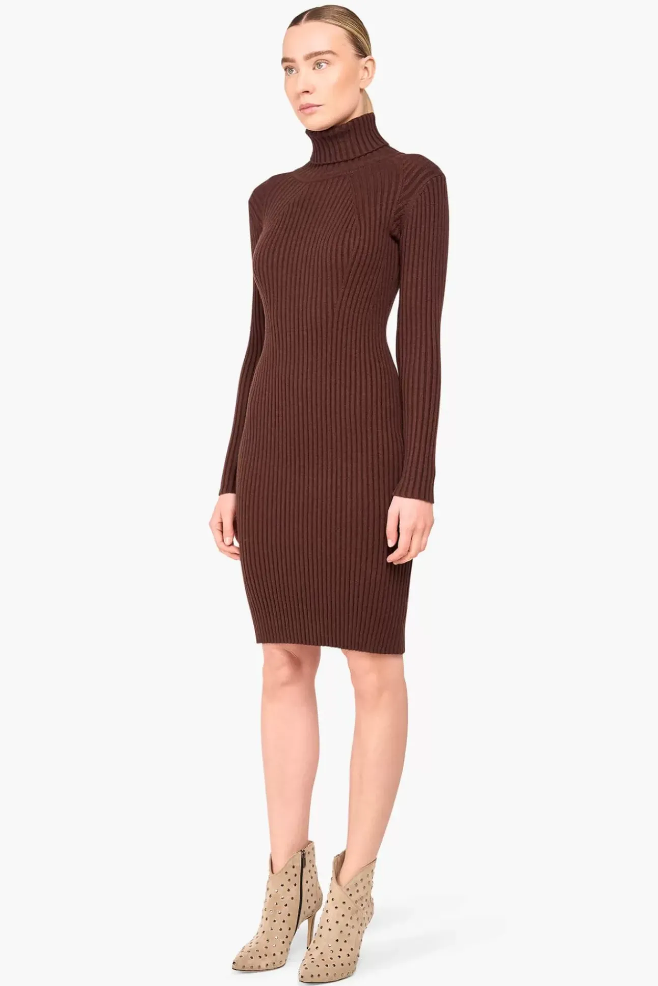 JANICE Jurken^Jurk Gebreid Col Travis Bruin