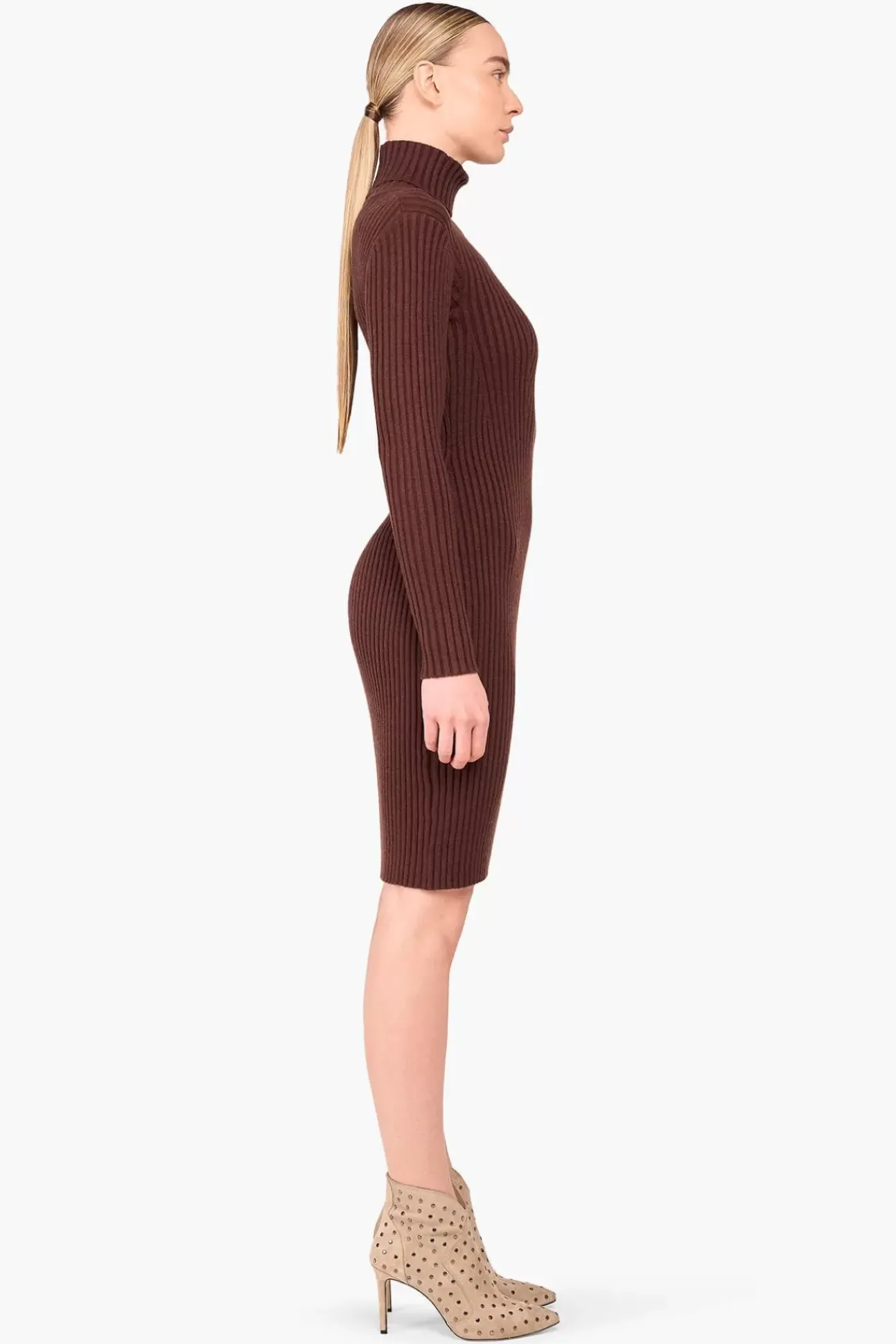 JANICE Jurken^Jurk Gebreid Col Travis Bruin