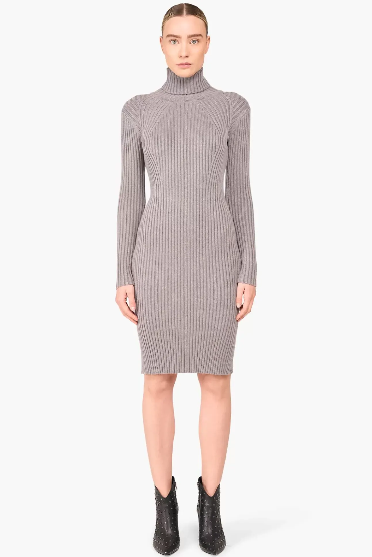 JANICE Jurken^Jurk Gebreid Col Travis Grijs