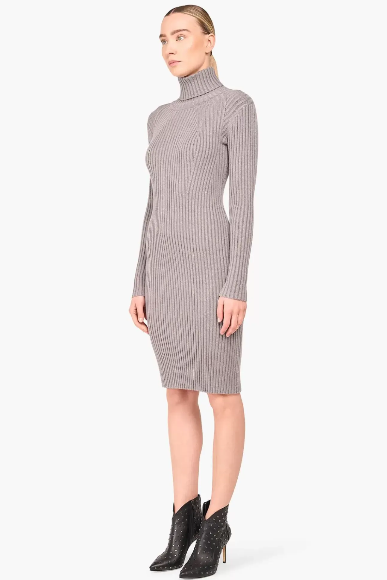 JANICE Jurken^Jurk Gebreid Col Travis Grijs