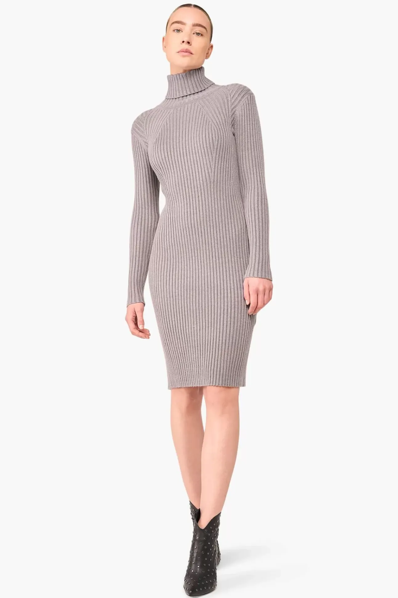 JANICE Jurken^Jurk Gebreid Col Travis Grijs