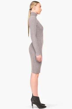 JANICE Jurken^Jurk Gebreid Col Travis Grijs