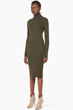 JANICE Jurken^Jurk Gebreid Col Travis Groen