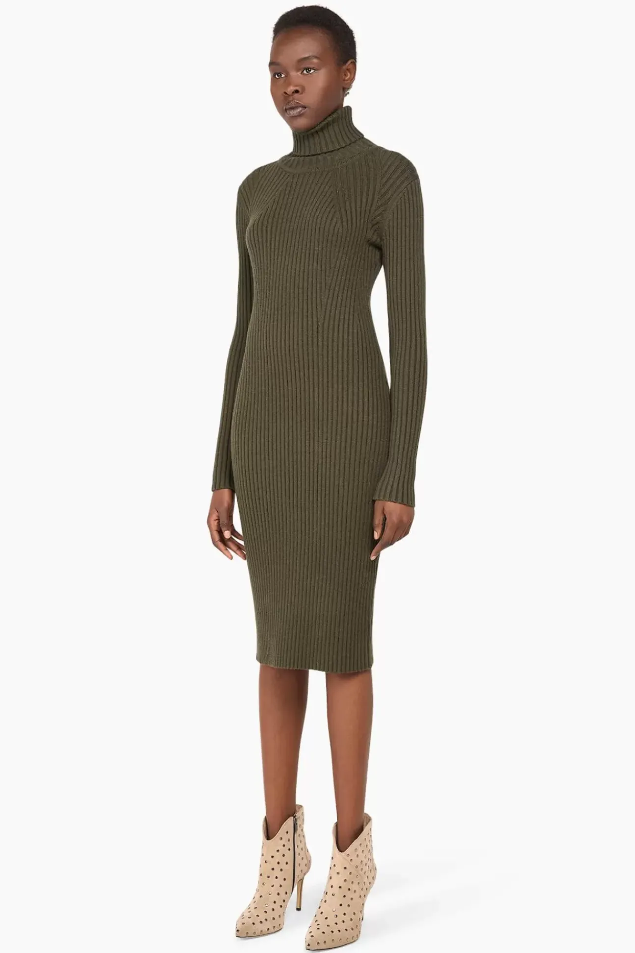 JANICE Jurken^Jurk Gebreid Col Travis Groen