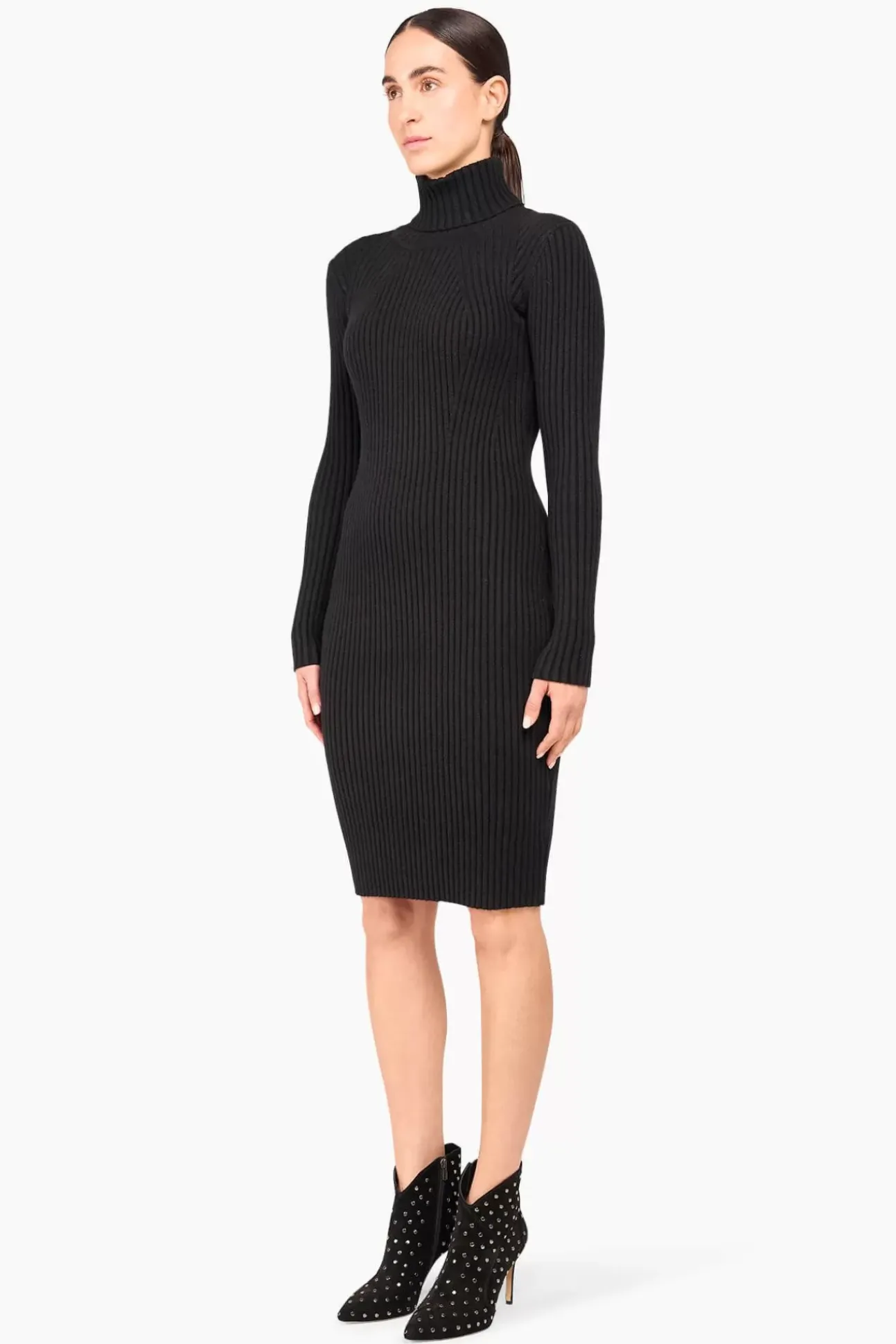 JANICE Jurken^Jurk Gebreid Col Travis Zwart