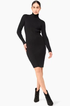 JANICE Jurken^Jurk Gebreid Col Travis Zwart