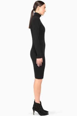 JANICE Jurken^Jurk Gebreid Col Travis Zwart