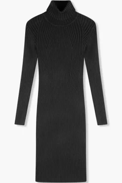 JANICE Jurken^Jurk Gebreid Col Travis Zwart