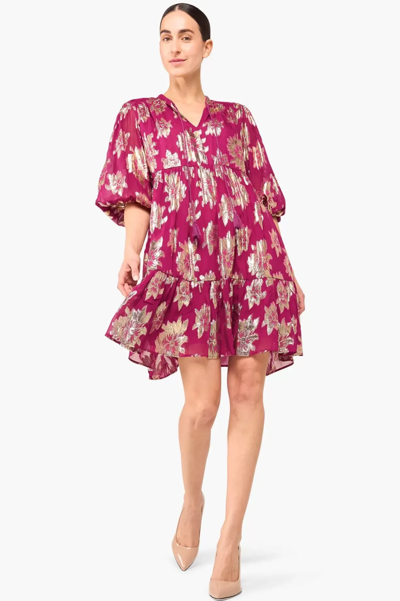 JANICE Jurken^Jurk Viscose Lurex Jimmy Burgundy