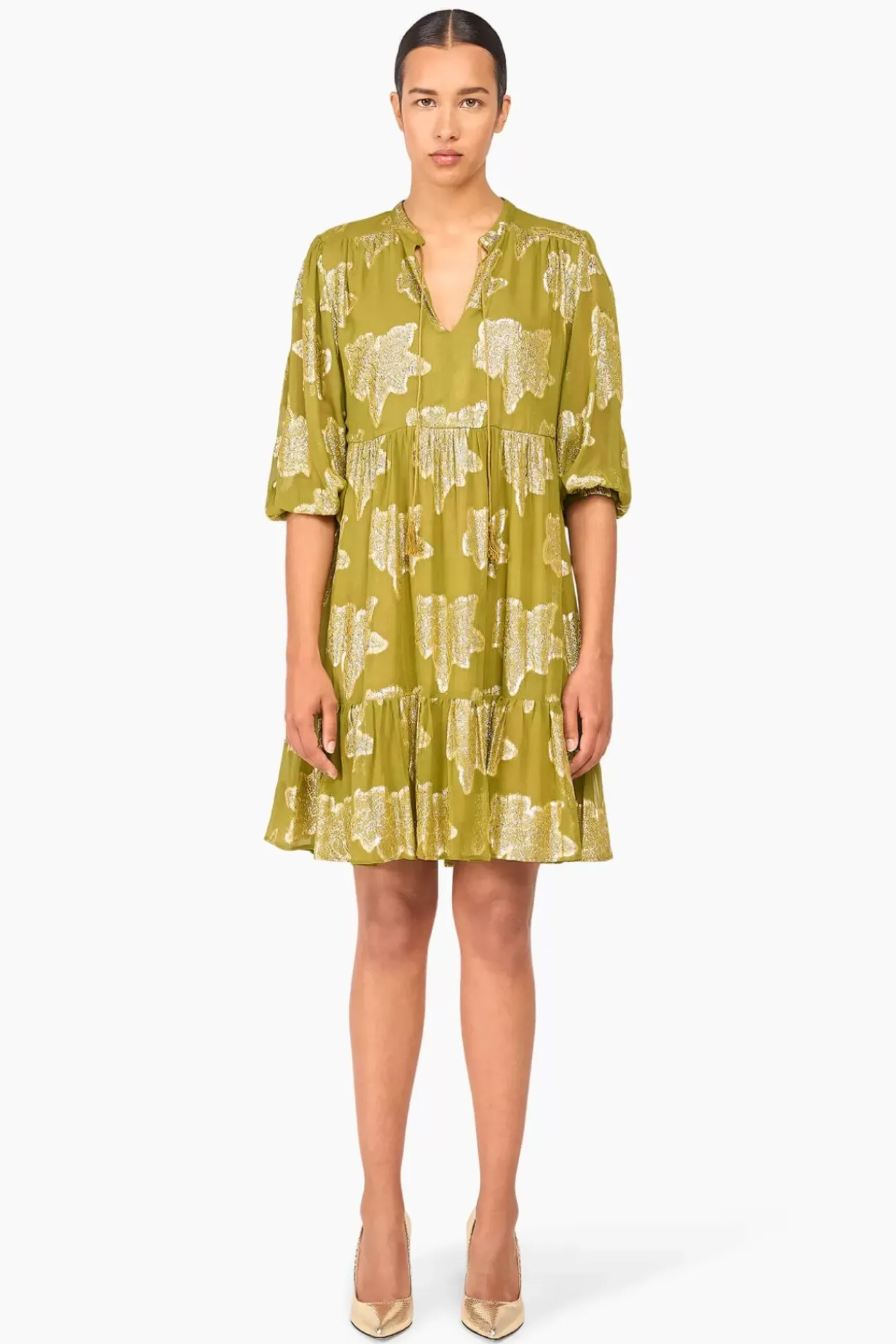 JANICE Jurken^Jurk Viscose Lurex Jimmy Groen
