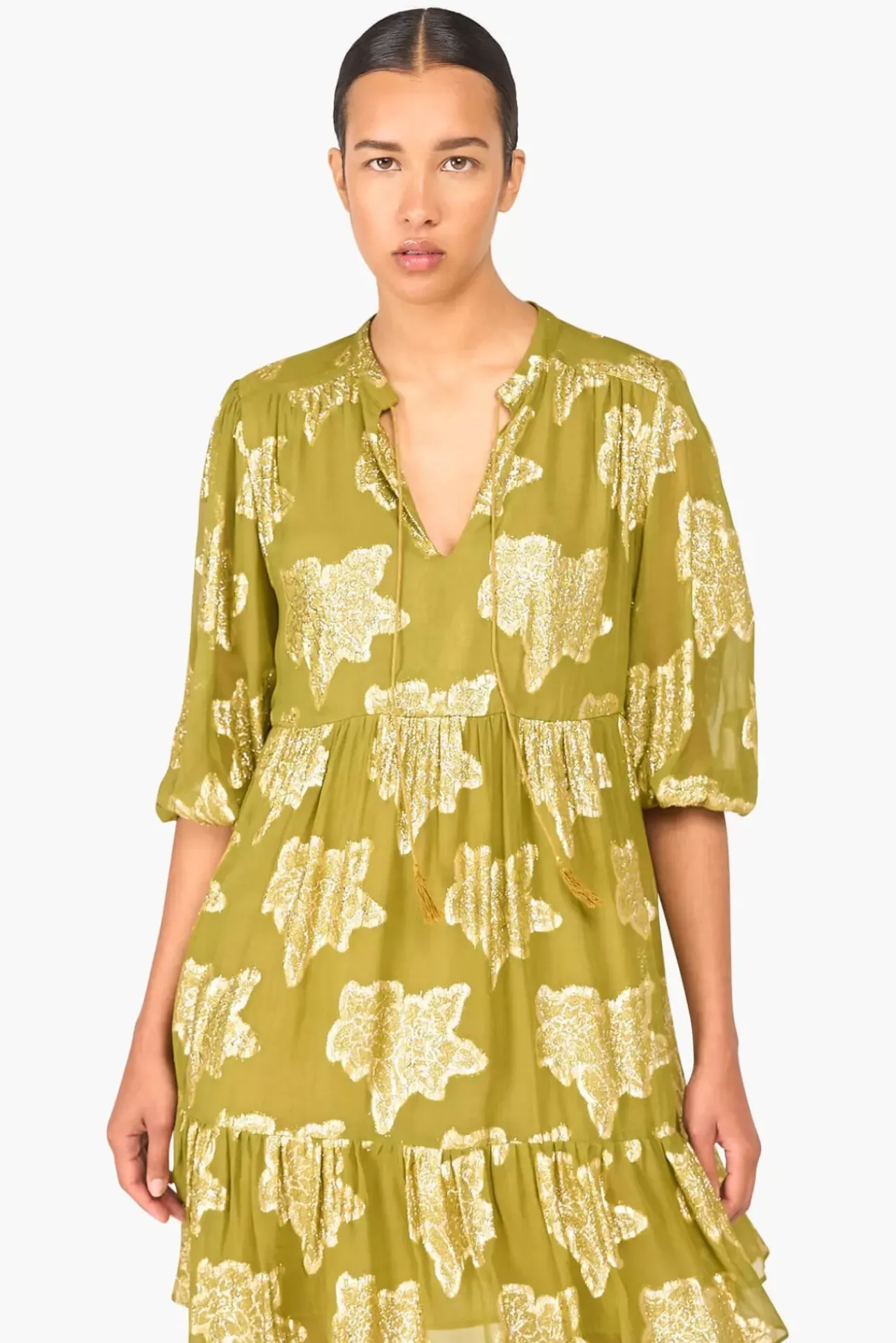 JANICE Jurken^Jurk Viscose Lurex Jimmy Groen