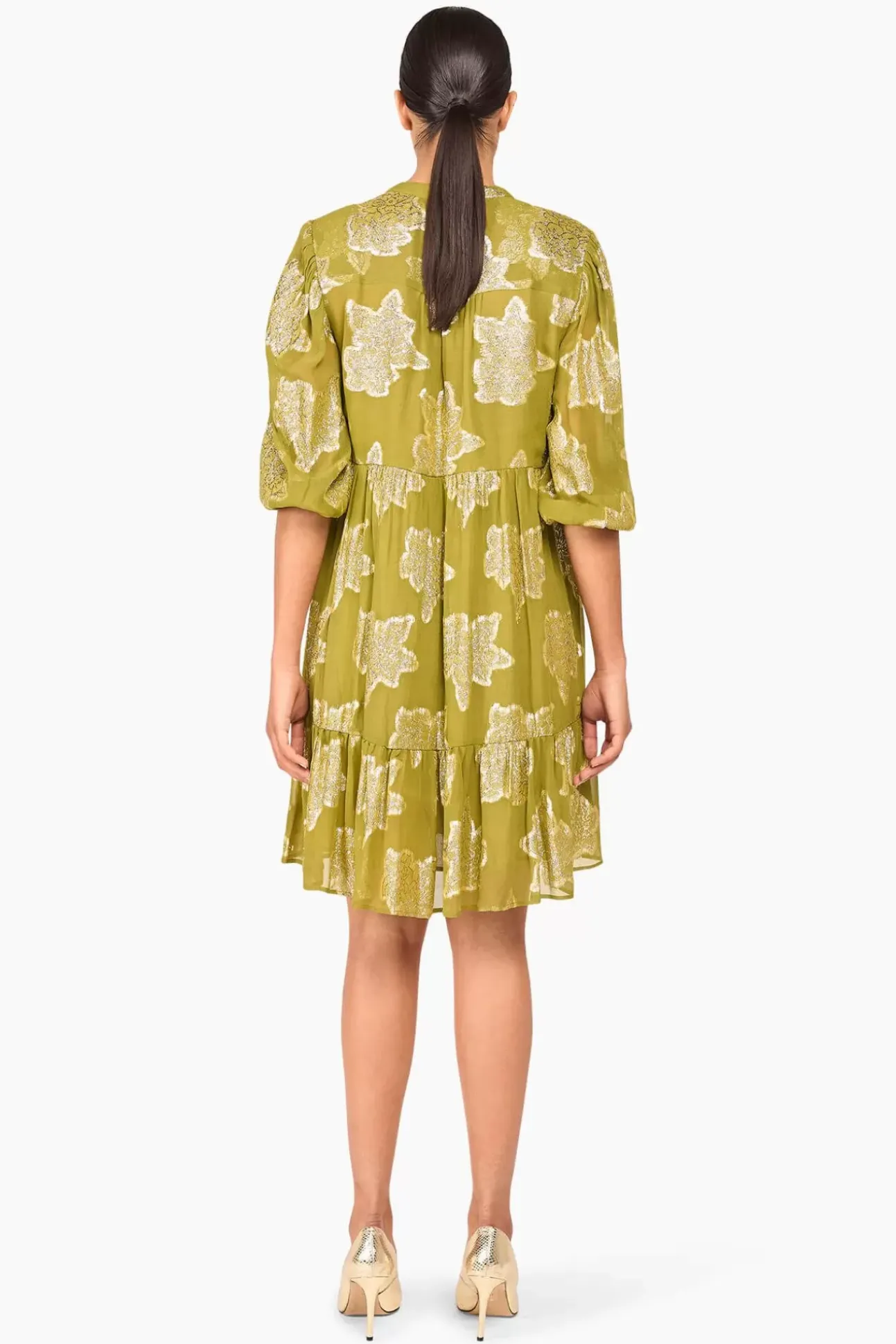 JANICE Jurken^Jurk Viscose Lurex Jimmy Groen