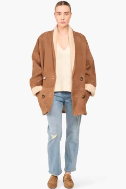 JANICE Leer^Lammy Coat Dames Raf Bruin