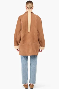 JANICE Leer^Lammy Coat Dames Raf Bruin