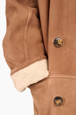 JANICE Leer^Lammy Coat Dames Raf Bruin