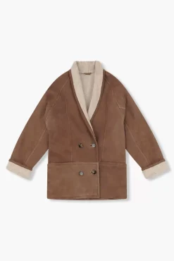 JANICE Leer^Lammy Coat Dames Raf Bruin