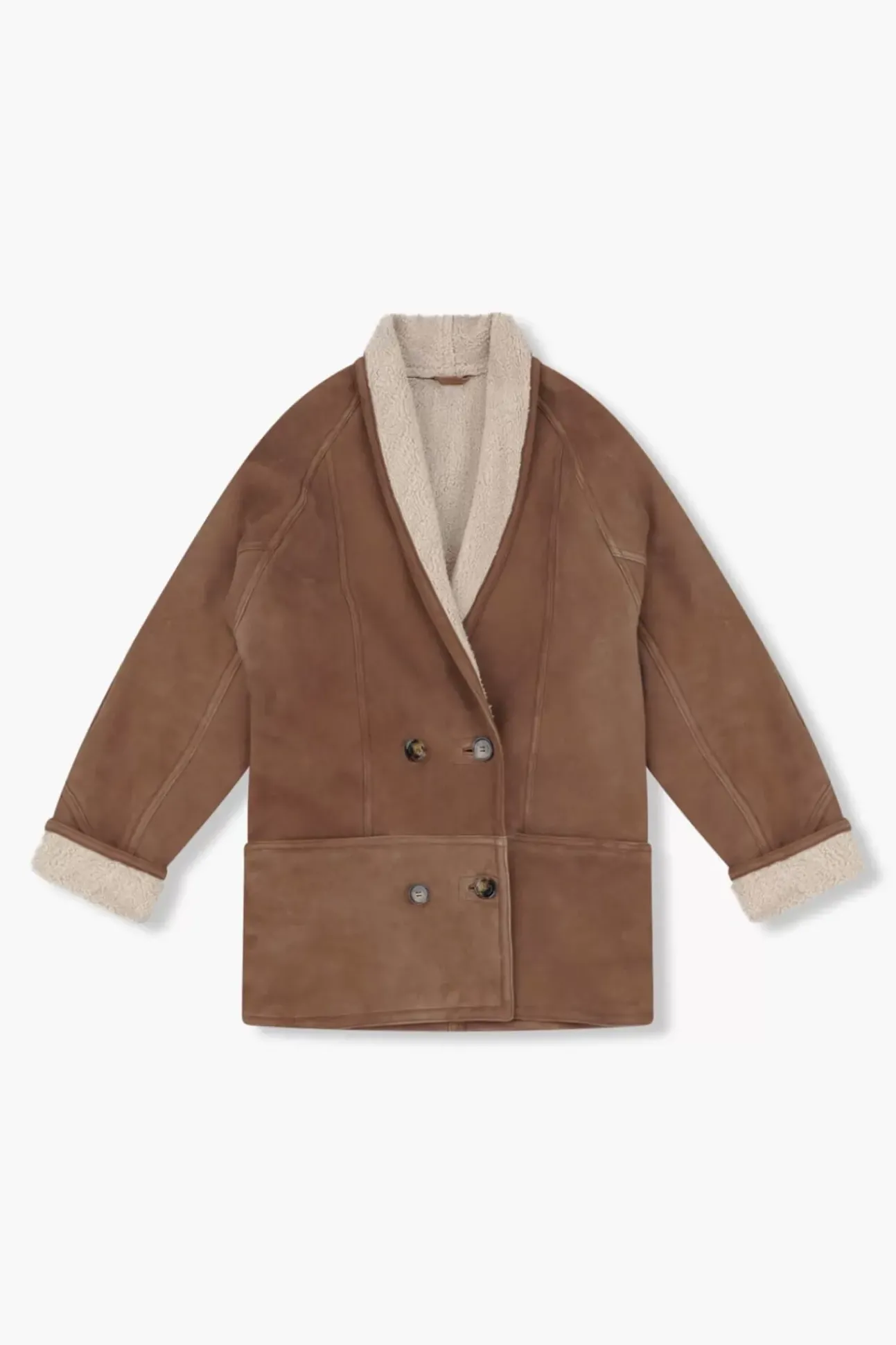 JANICE Leer^Lammy Coat Dames Raf Bruin