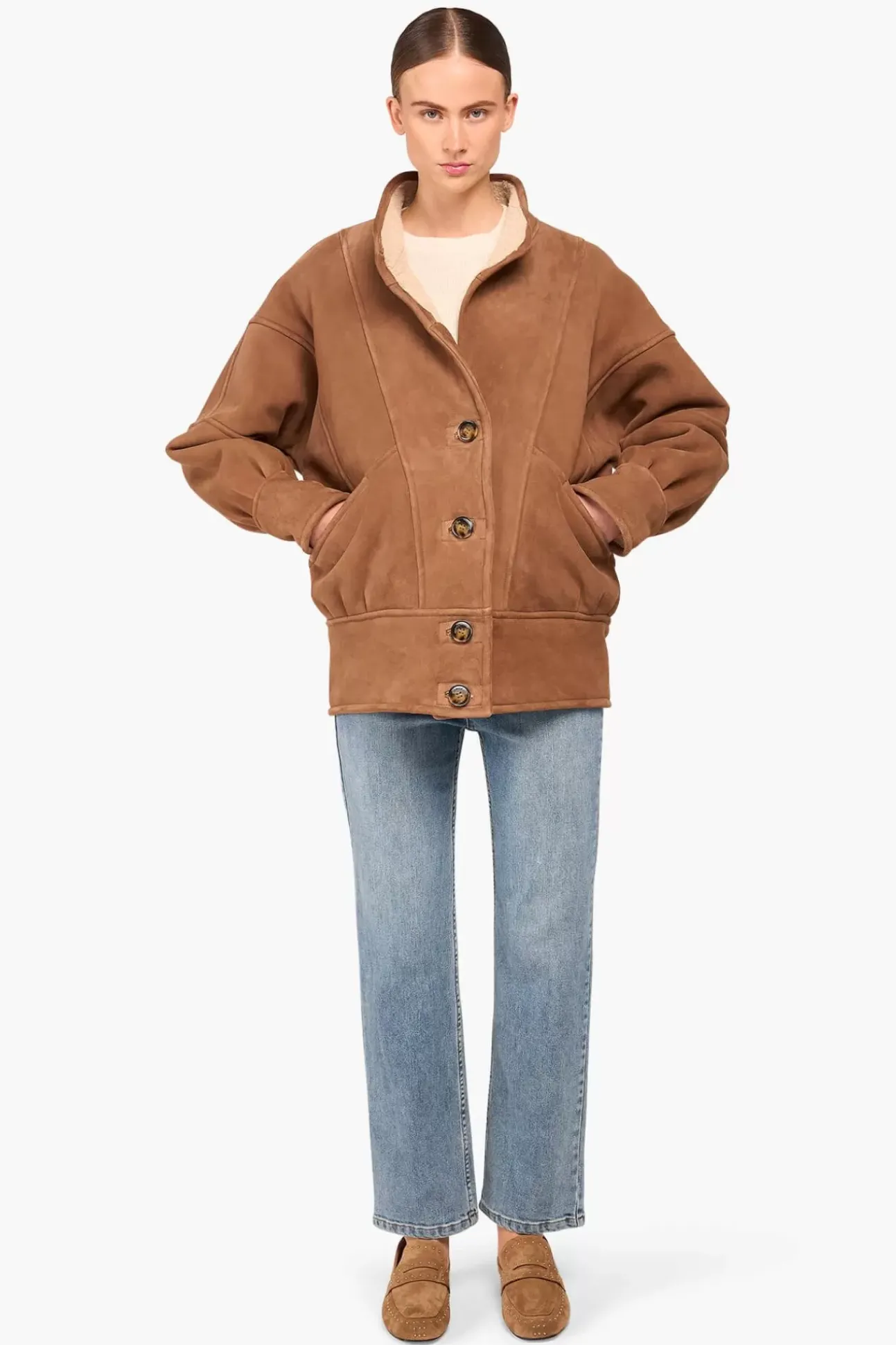 JANICE Leer^Lammy Coat Dames Seth Bruin