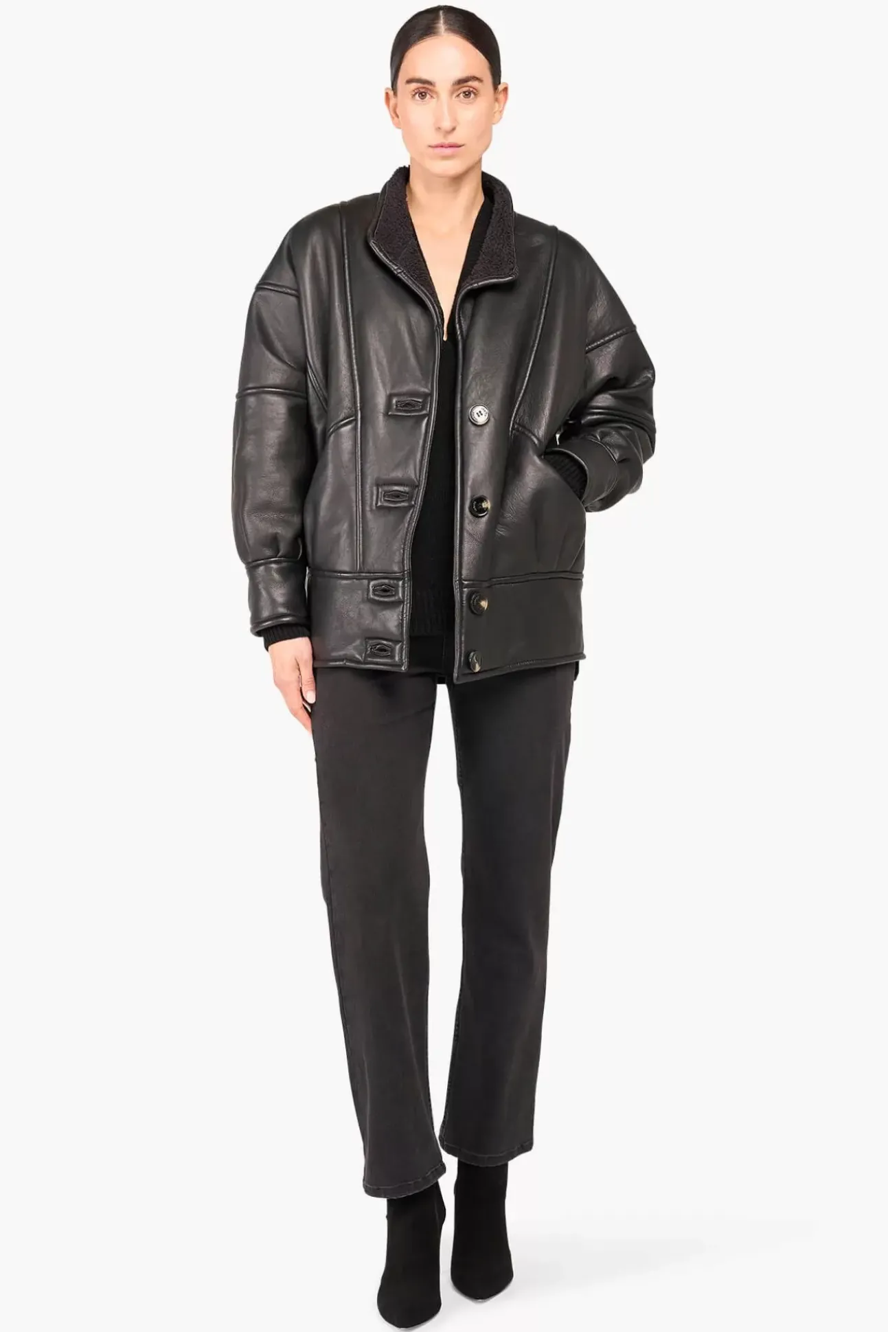 JANICE Leer^Lammy Coat Dames Seth Zwart